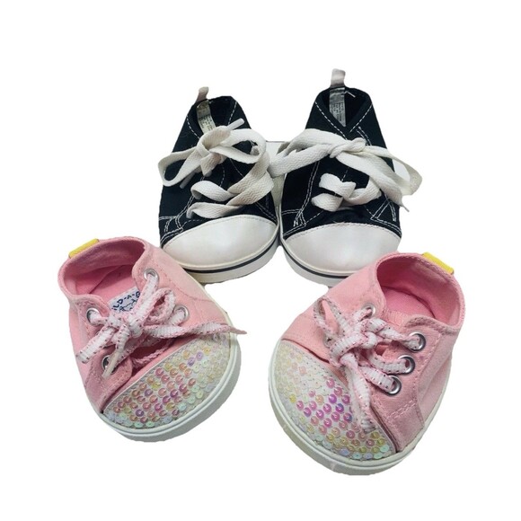 Build-A-Bear Other - 2 Pair Build A Bear High Top Black & White Sneakers Shoes & Pink Sequin Sneakers